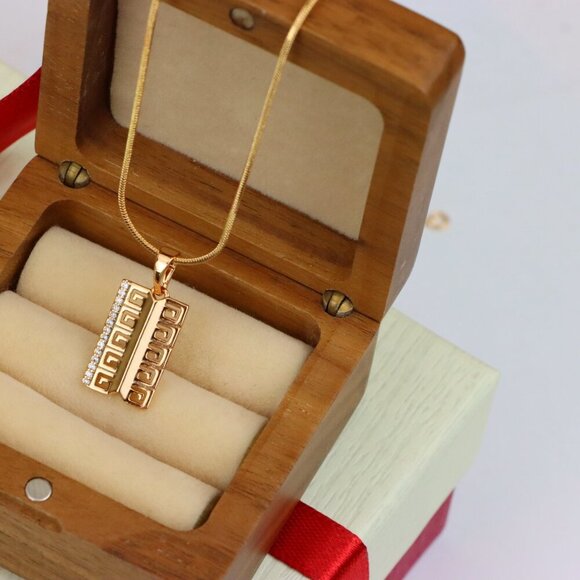 "Rose Gold Geometric Rectangle Pendant with Crystal Accent Strip, XPPT1482 - Picture 10 of 13